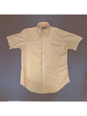 VTG Ralph Lauren Classic Fit Yellow Short Sleeve Mens Med Button Down Shirt EUC